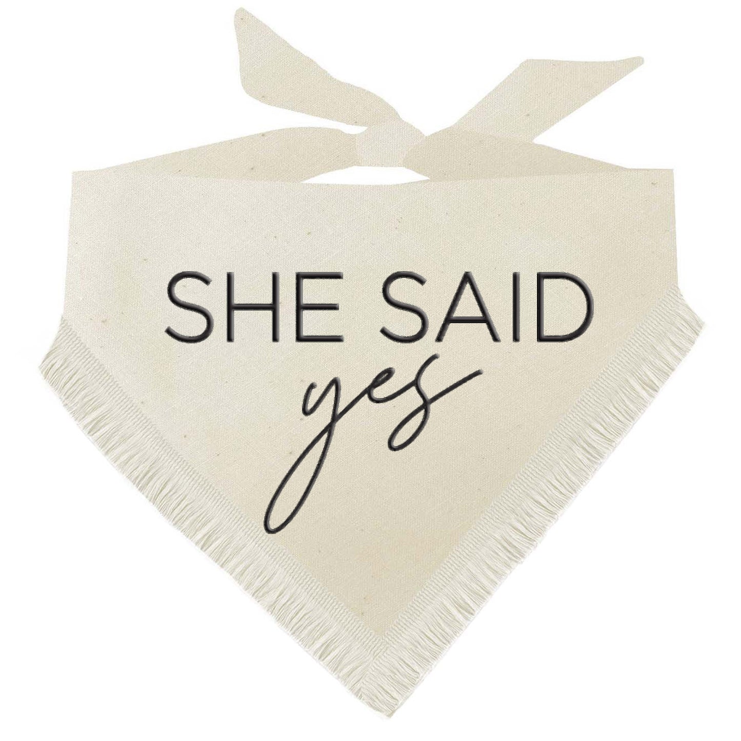 She Said Yes! Boho Natural Wedding Announcement Dog Bandana with Fringe