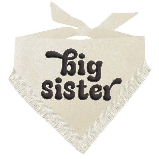 Big Sister Boho Baby Announcement Natural Dog Bandana with Fringe