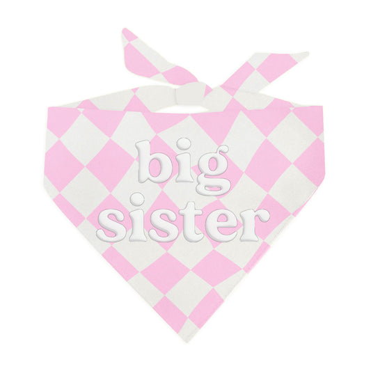 Big Sister Retro Pink Checkerboard Dog Bandana