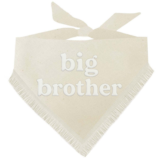 Big Brother Natural Cotton Triangle Dog Bandana with Puff Print and Boho Fringe