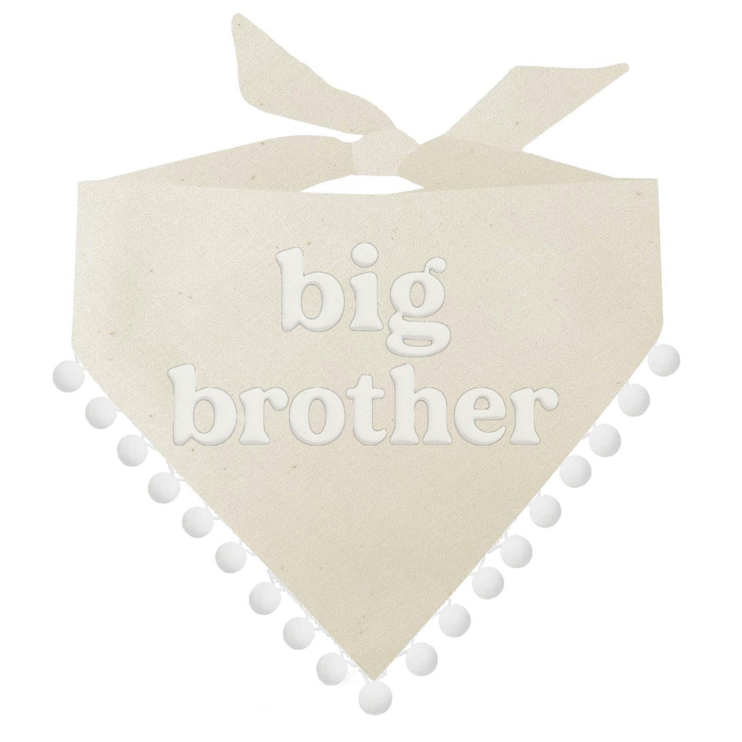 Big Brother Boho Baby Announcement Natural Dog Bandana with Puff Print and Pom Poms