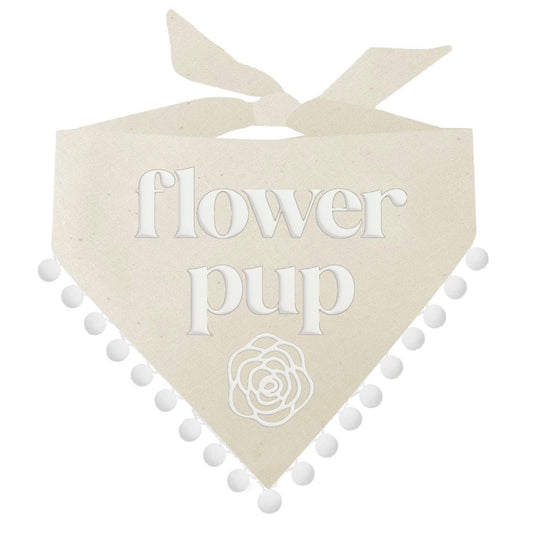 Flower Pup Flower Girl Boho Wedding Bridal Party Natural Dog Bandana With Puff Print and Pom Poms