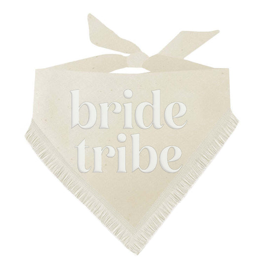 Bride Tribe Boho Wedding Bridal Party Natural Dog Bandana with Puff Print and Boho Fringe