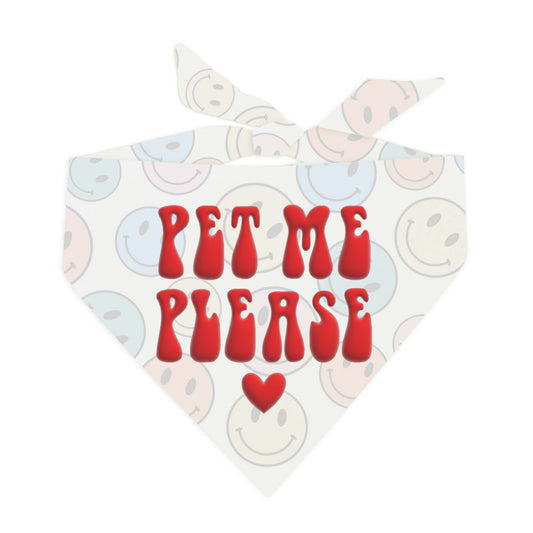 Pet Me Please Friendly Dog Red Puff Printed Happy Face Dog Bandana