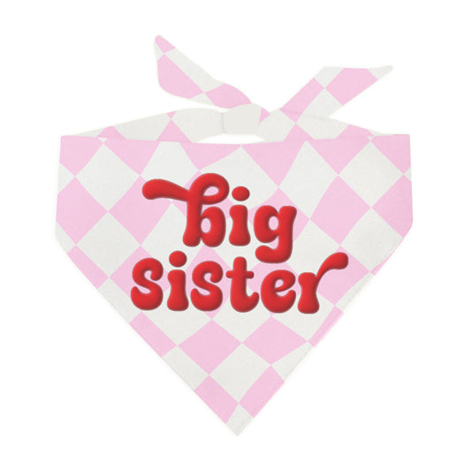 Big Sister Retro Red Puff Printed Pink Wavey Checkerboard Dog Bandana