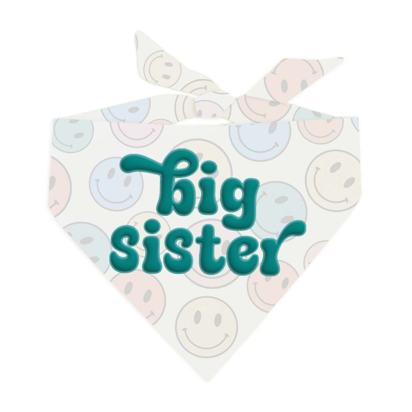 Big Sister Teal Puff Printed Happy Face Dog Bandana