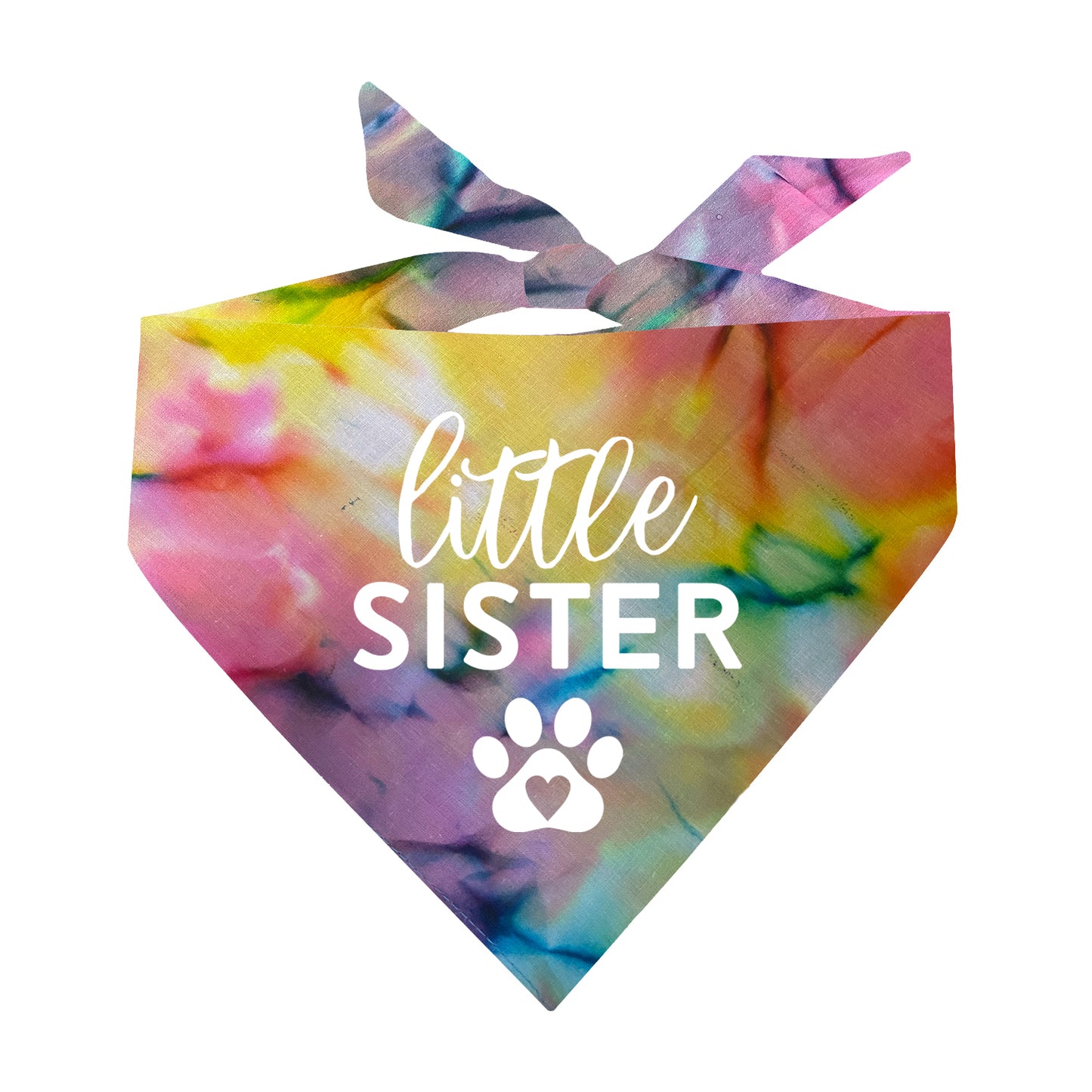 Little Sister Heart Paw Scrunch Tie Dye Pattern Triangle Dog Bandana