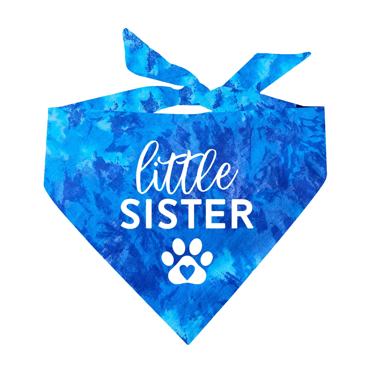 Little Sister Heart Paw Scrunch Tie Dye Pattern Triangle Dog Bandana