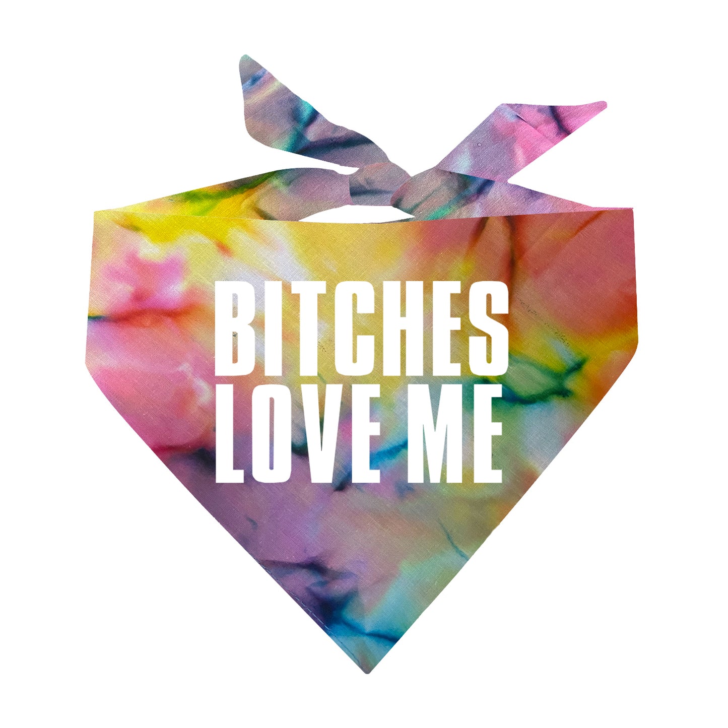 Bitches Love Me Scrunch Tie Dye Pattern Triangle Dog Bandana