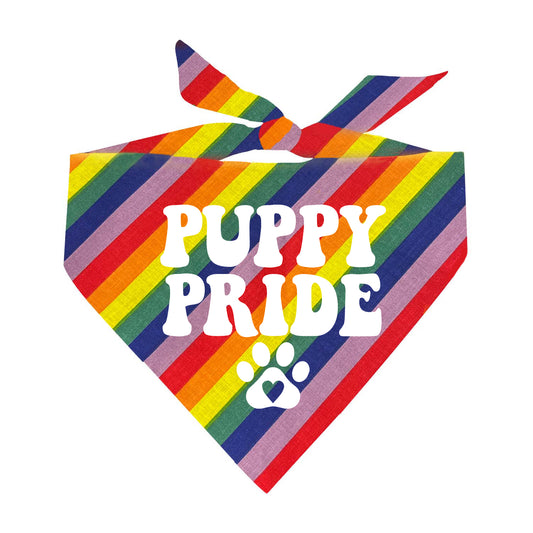 Puppy Pride With Heart Paw LGBTQ Rainbow Triangle Dog Bandana