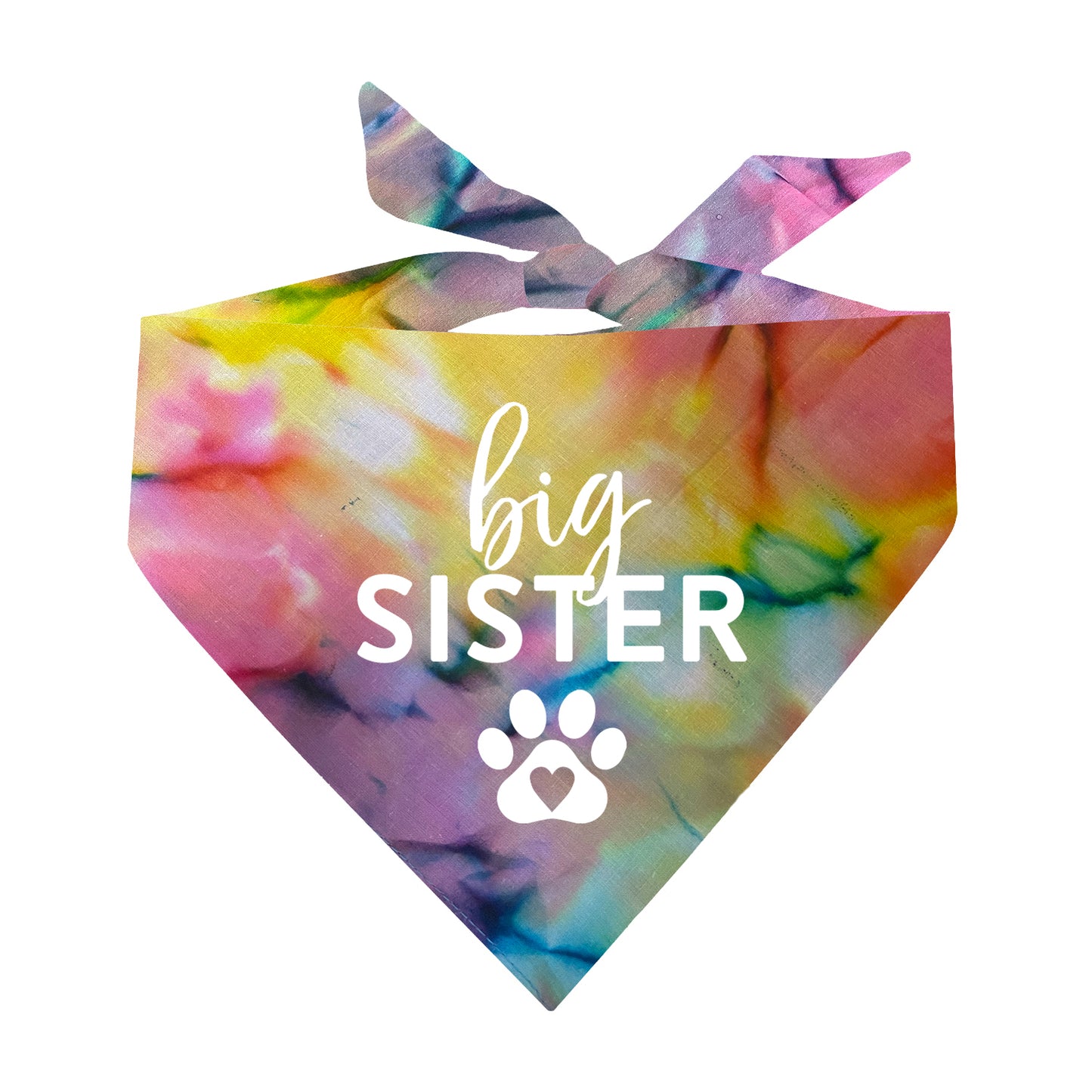 Big Sister Heart Paw Scrunch Tie Dye Pattern Triangle Dog Bandana