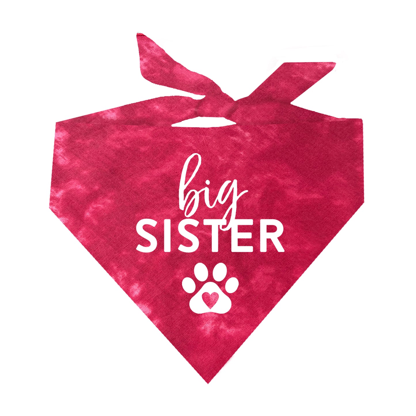 Big Sister Heart Paw Scrunch Tie Dye Pattern Triangle Dog Bandana